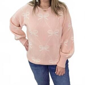 NEW SEW IN LOVE bow print sweater in pink
